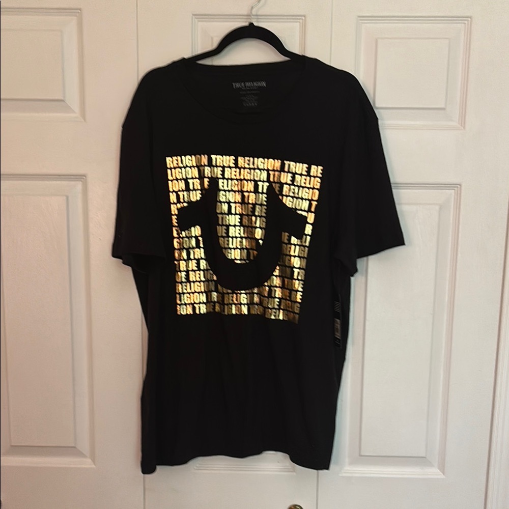 True Religion Black and Gold Short Sleeve Tee